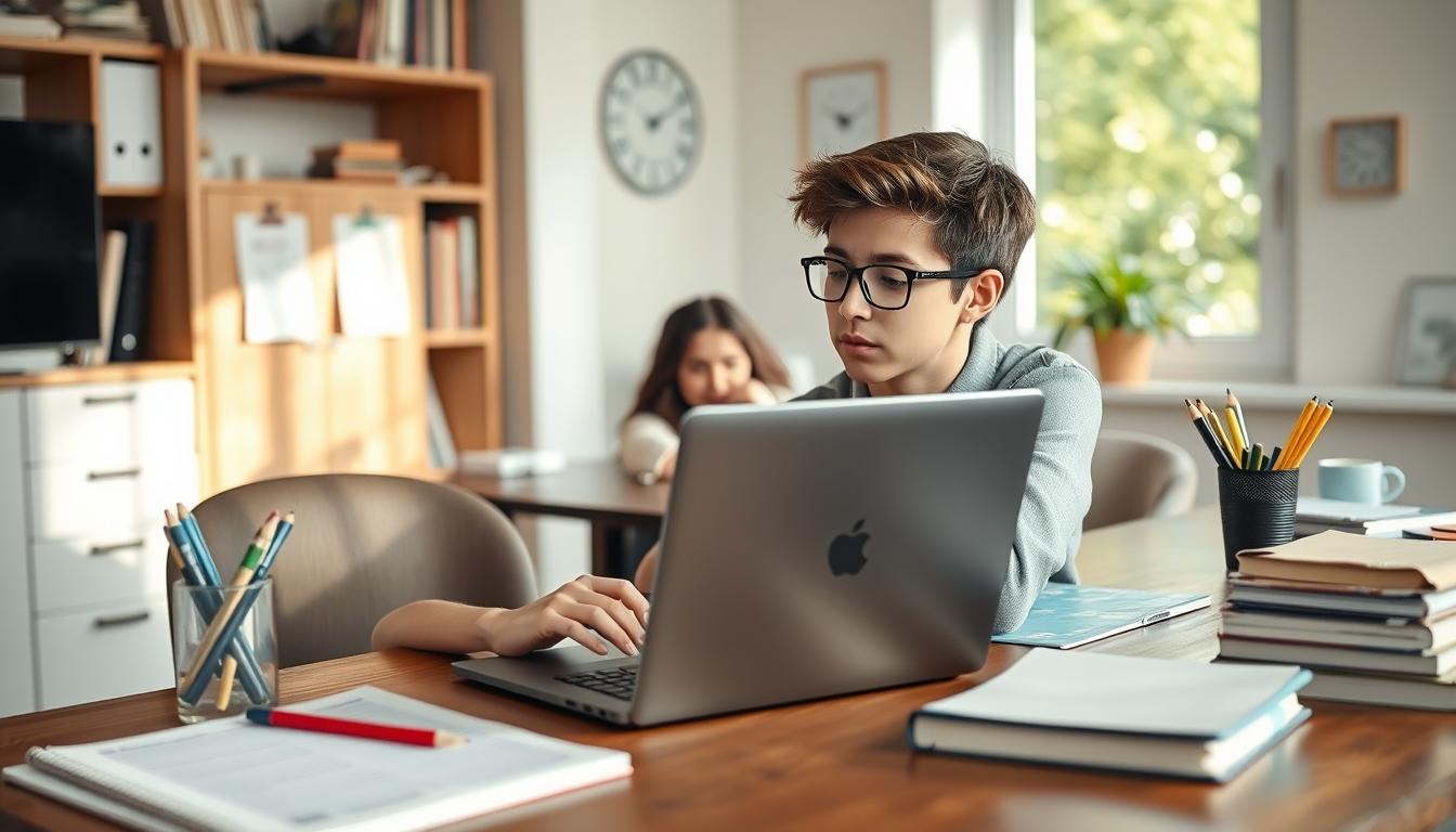 Student using a study guide to organize academic notes
